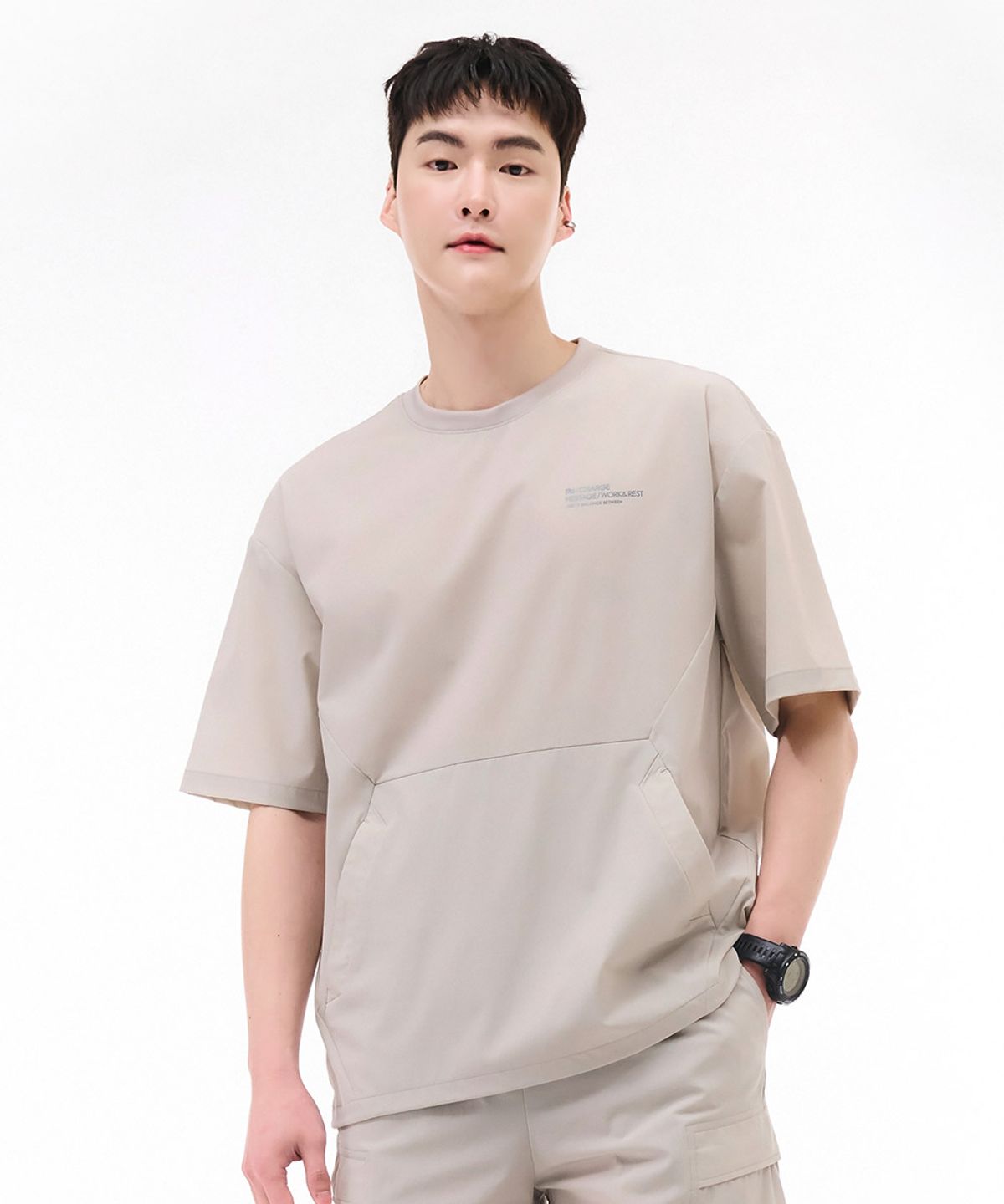 체이스컬트(CHASECULT) 공용 쿨 스트레치 포켓 반팔 티셔츠-베이지