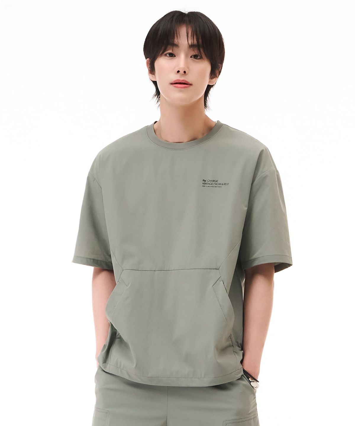 체이스컬트(CHASECULT) 공용 쿨 스트레치 포켓 반팔 티셔츠-카키
