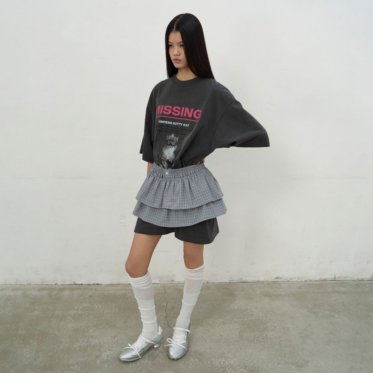 엘씨디씨티엠(LCDC™) CHECKED FRILL MINI SKIRT (GREY)
