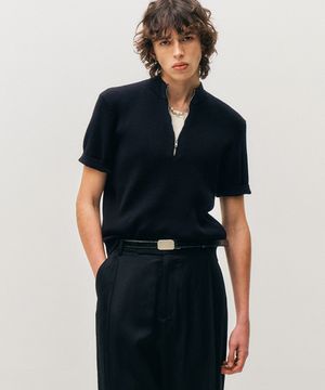 리브드 집업 하프 니트 (블랙)