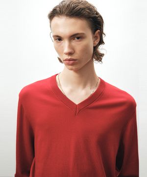 실키 브이넥 니트 (레드)