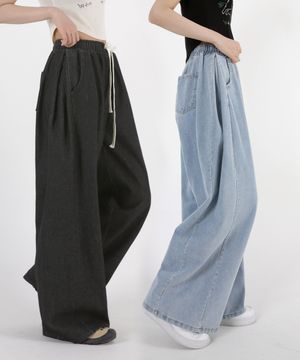 여자 옆트임와이드 숏롱 밴딩데님팬츠 2COLOR