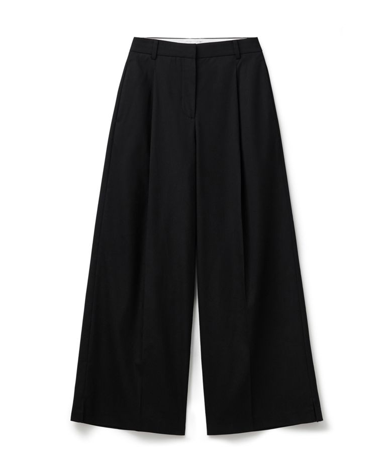 Single Pleat Wide Slacks Black