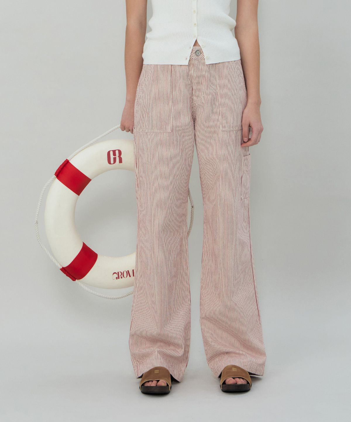 그로브(GROVE) CORA STRIPE WORK PANTS (RED)