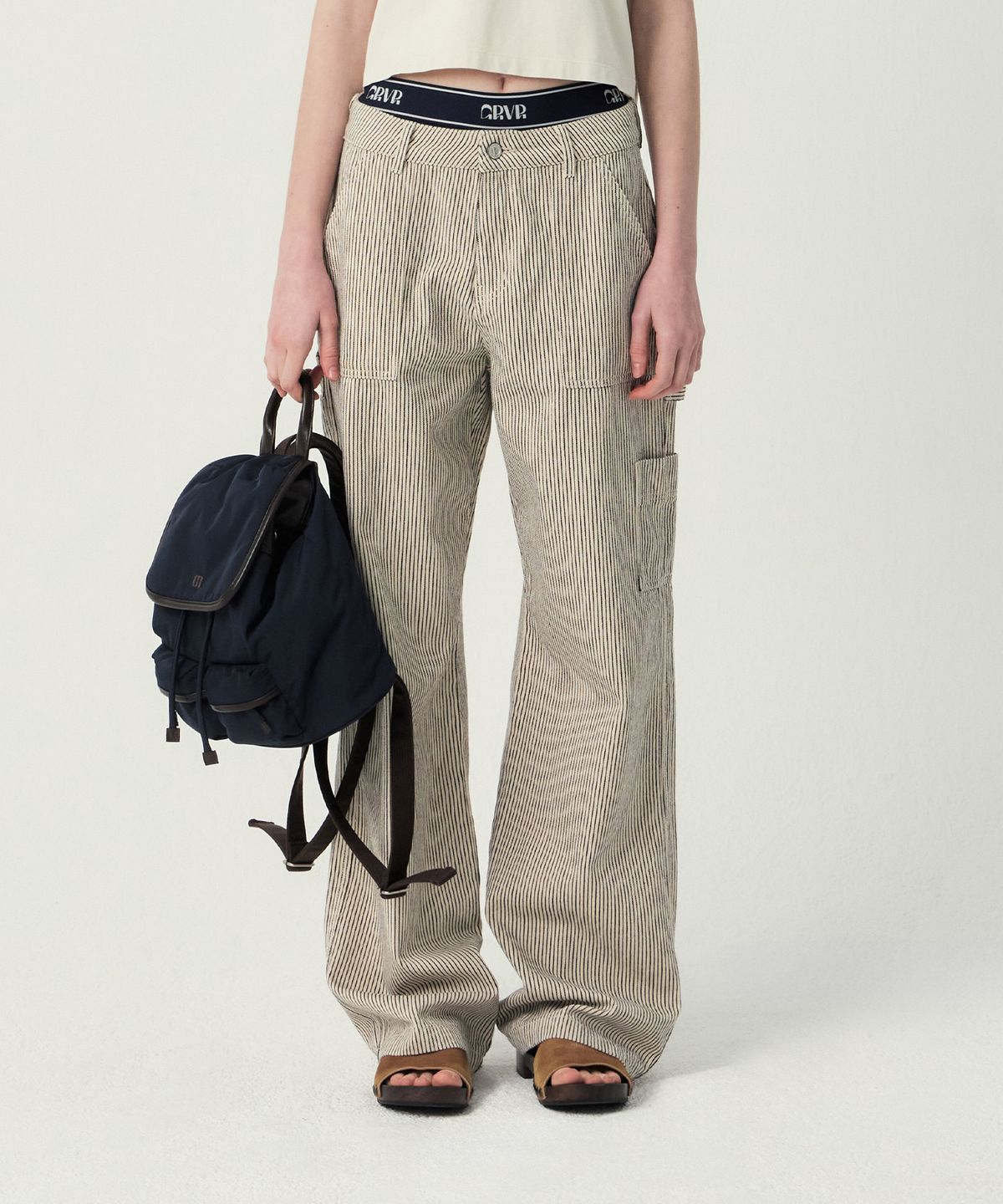 그로브(GROVE) CORA STRIPE WORK PANTS (IVORY)