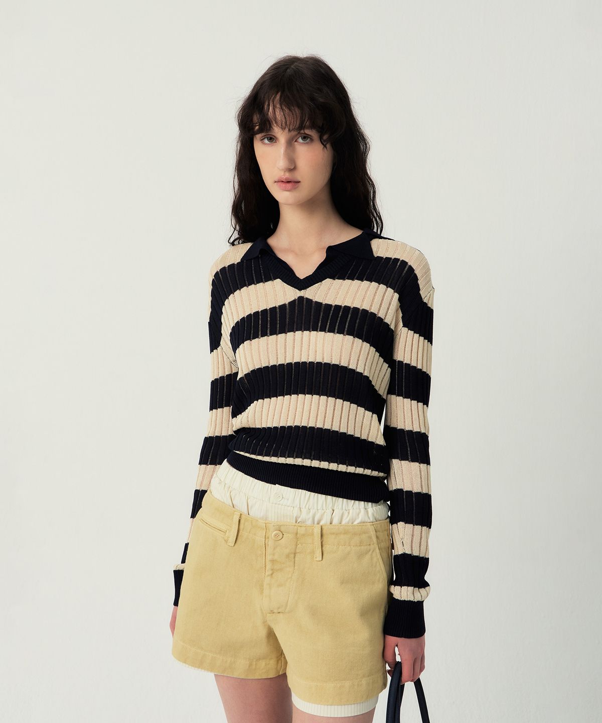 그로브(GROVE) FLAVIA STRIPE COLLAR KNIT (NAVY)