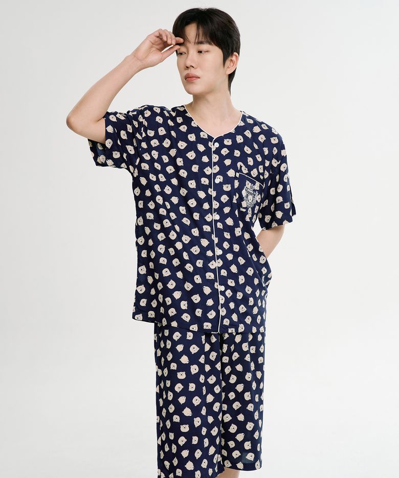 테디베어 반팔 레이온 남성 빅사이즈 잠옷 세트