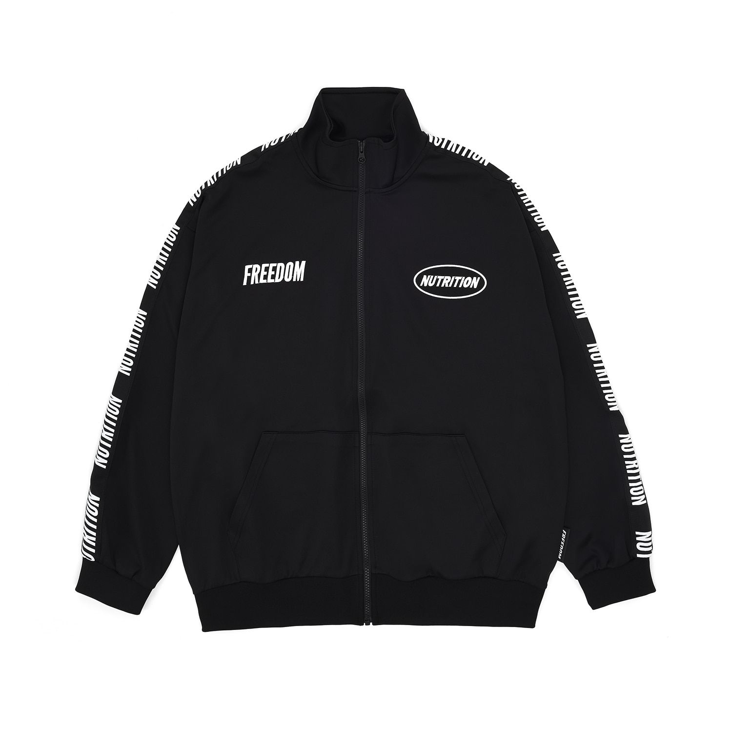 MUSINSA | FREEDOM Nutrition Lettering Jersey Jacket (Black/White)