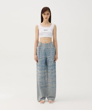 Denim stitch tuck pants
