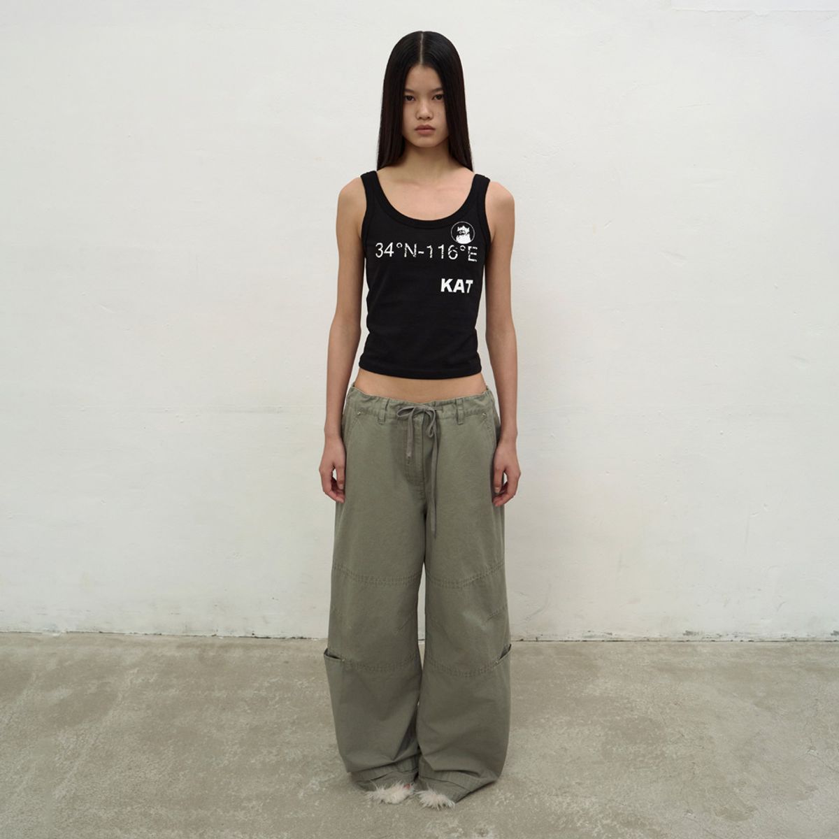 엘씨디씨티엠(LCDC™) WASHED STRING WIDE-LEG TROUSERS (KHAKI)