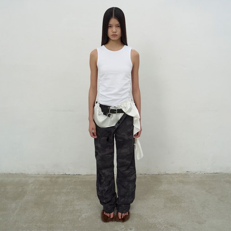 SATIN FRILL SLEEVELESS TOP (WHITE)