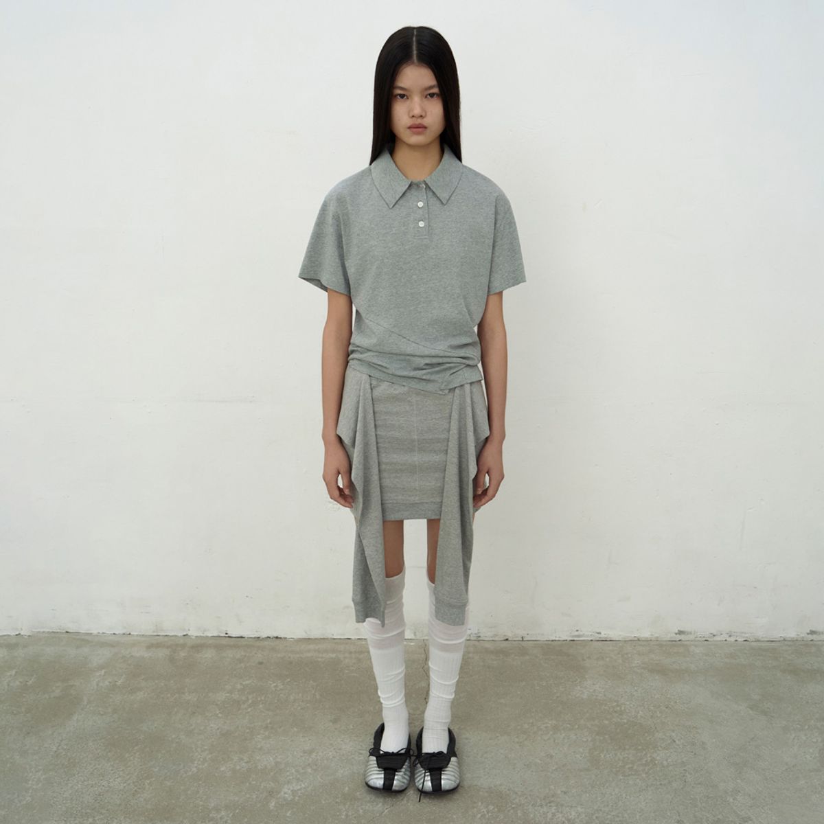 엘씨디씨티엠(LCDC™) OPEN COLLAR TOP (MELANGE GREY)
