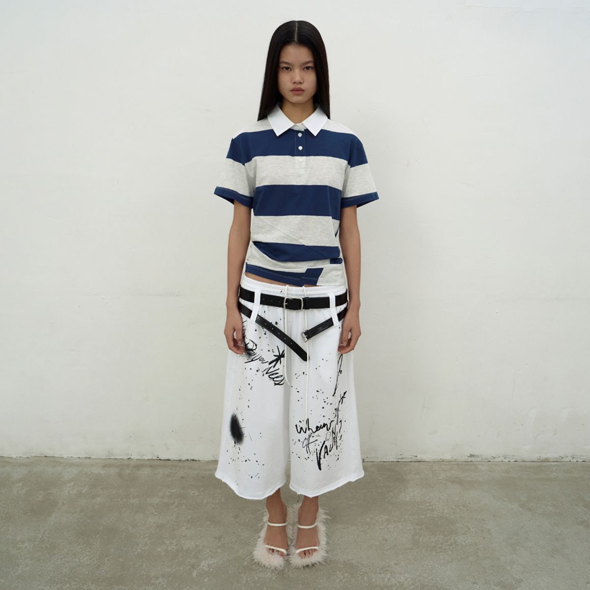 엘씨디씨티엠(LCDC™) STRIPED OPEN COLLAR TOP (BLUE)