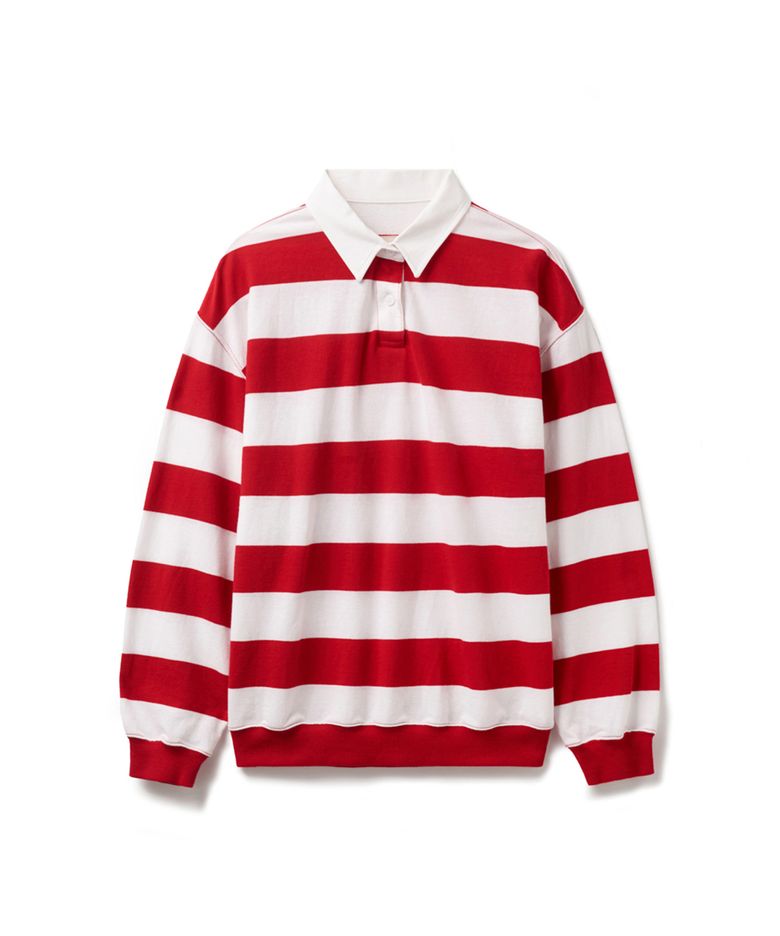 Oxford Collar Stripe T-Shirt Red