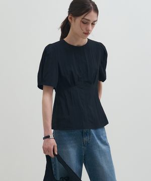 에델 퍼프 슬리브 반팔 블라우스 [BLACK]