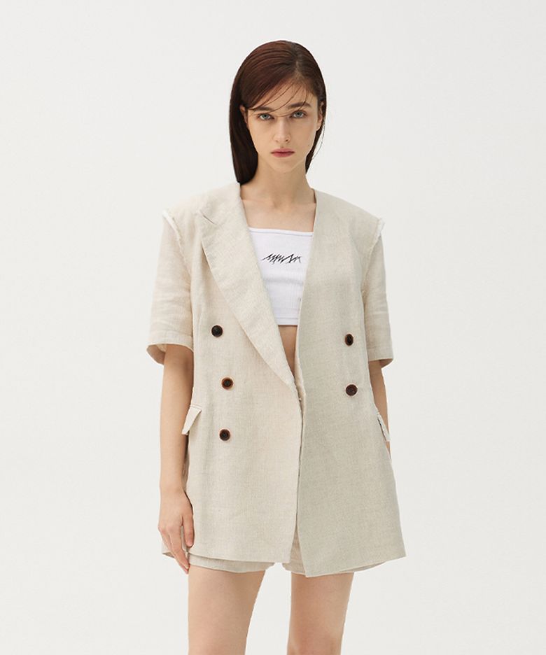 Linen half sleeve origami blazer