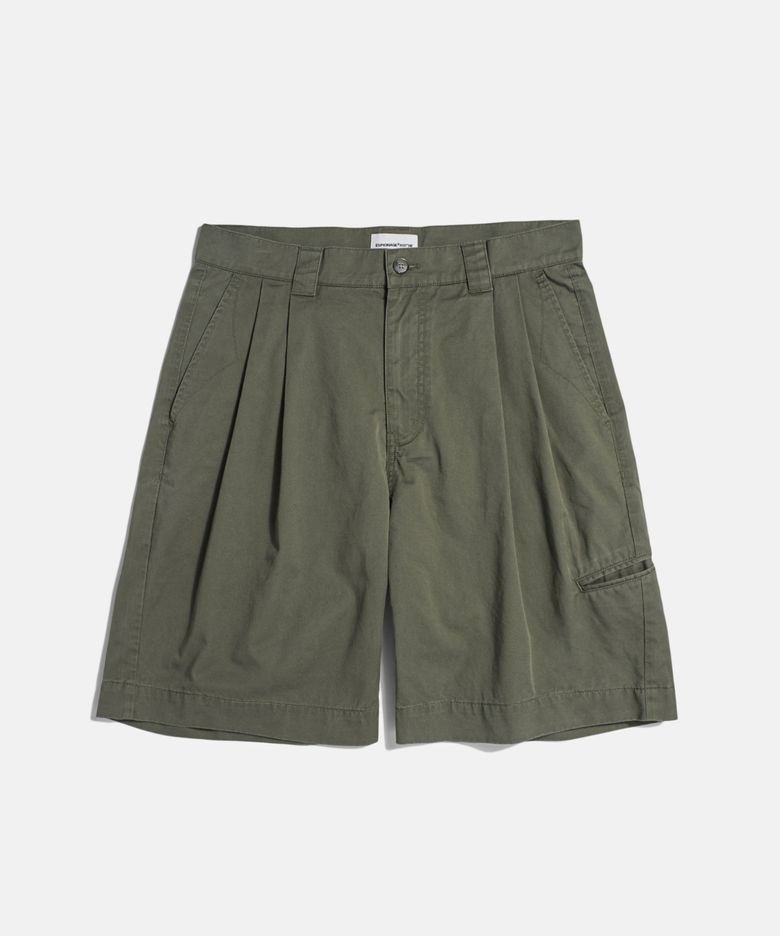 Double Pleats Chino Shorts Grey Olive