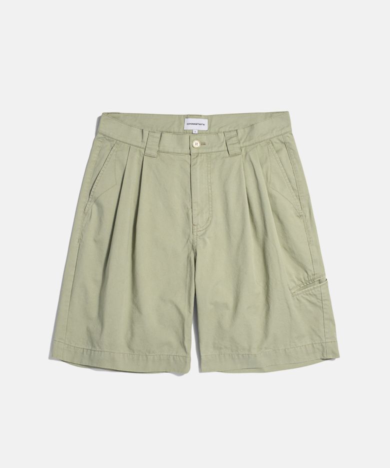 Double Pleats Chino Shorts Khaki Beige