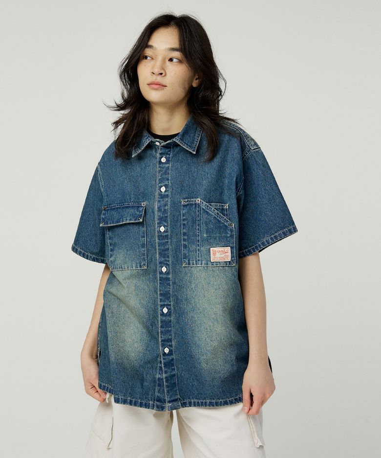 레이버 2909 더스티워시 오버핏 미디움인디고 반팔셔츠