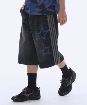 데님 스타 라인 테이프 버뮤다 쇼츠 블랙