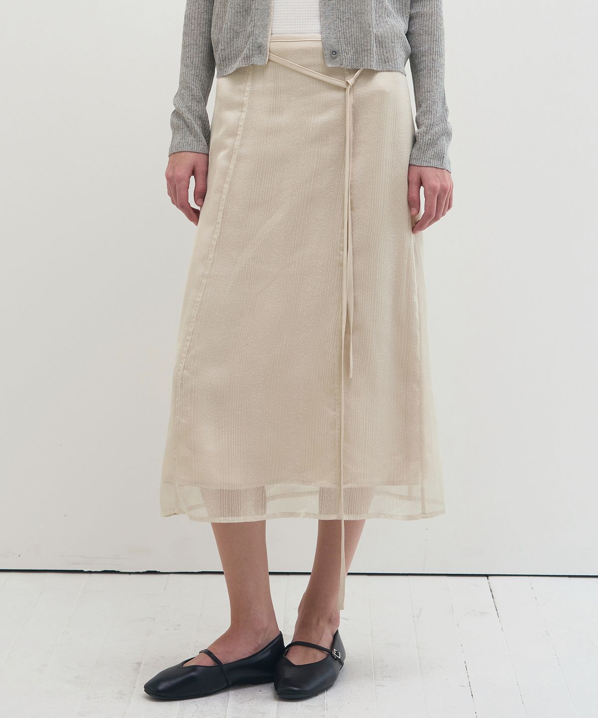 드로우핏 우먼(DRAWFIT WOMEN) 레이시 레이어드 롱 스커트 [LIGHT BEIGE]