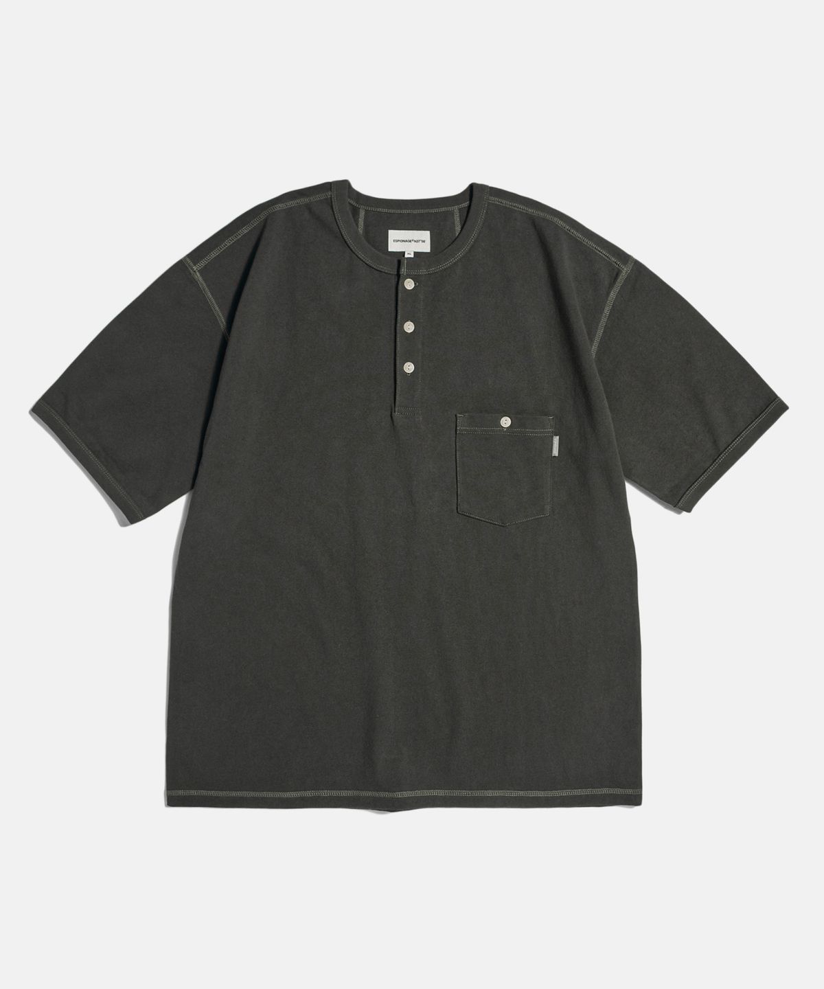 에스피오나지(ESPIONAGE) Wide Henley Pocket Tee Vintage Black