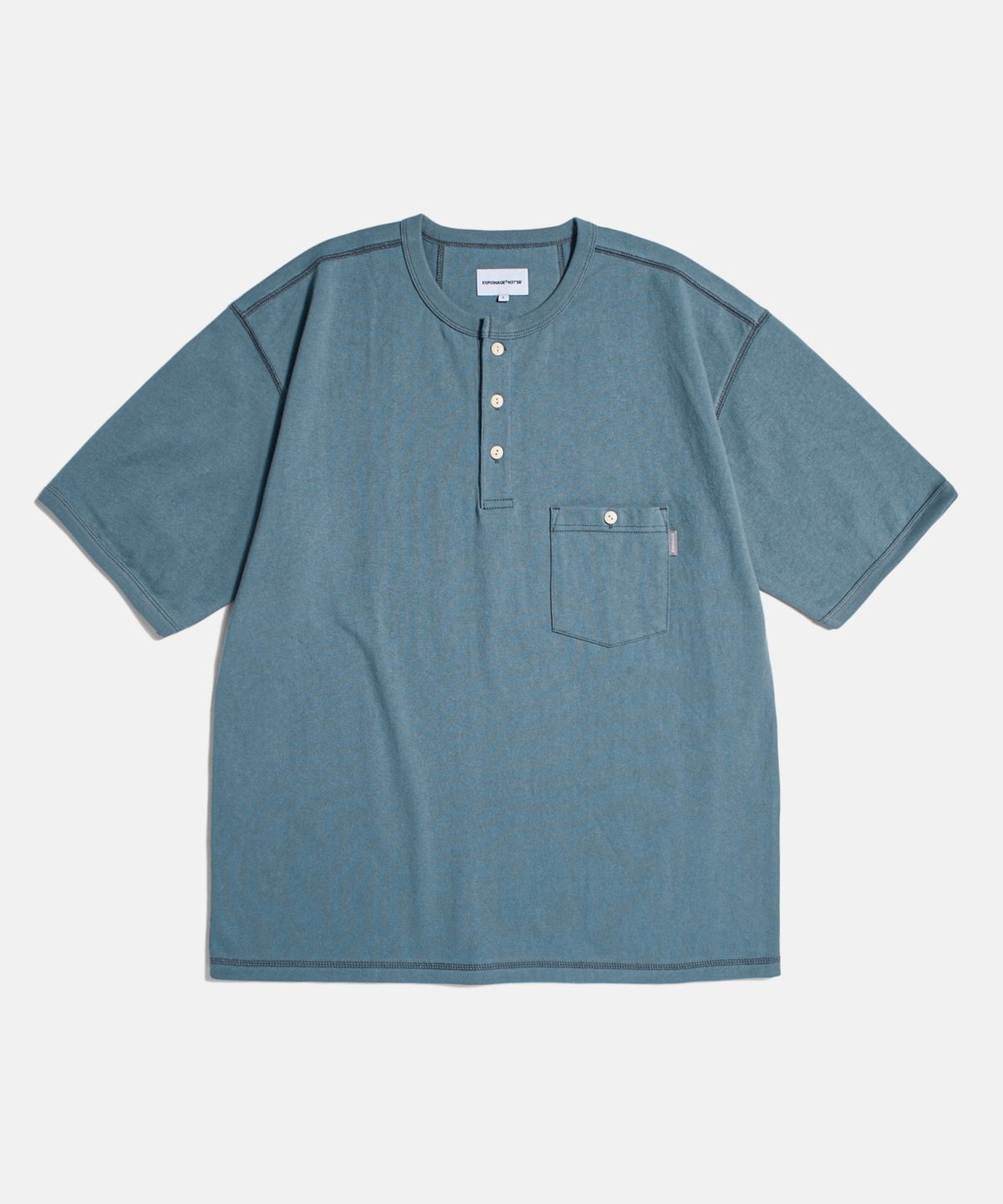 에스피오나지(ESPIONAGE) Wide Henley Pocket Tee Faded Blue