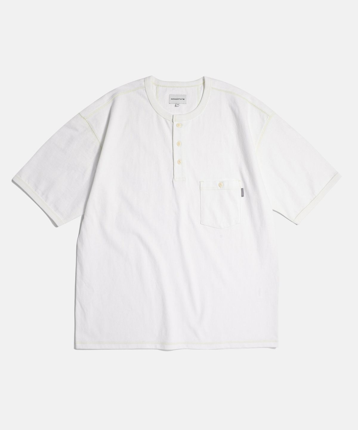에스피오나지(ESPIONAGE) Wide Henley Pocket Tee Off White