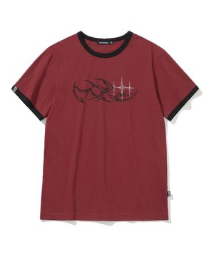 Dagger Tribal 3 Star Regular Fit Ringer T-Shirts - Red