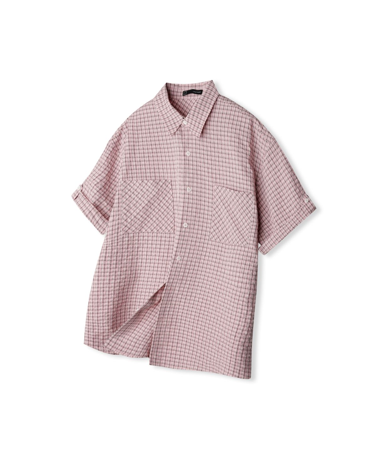 레더리(LEATHERY) 투 포켓 체크 하프 롤업 셔츠 [PINK]