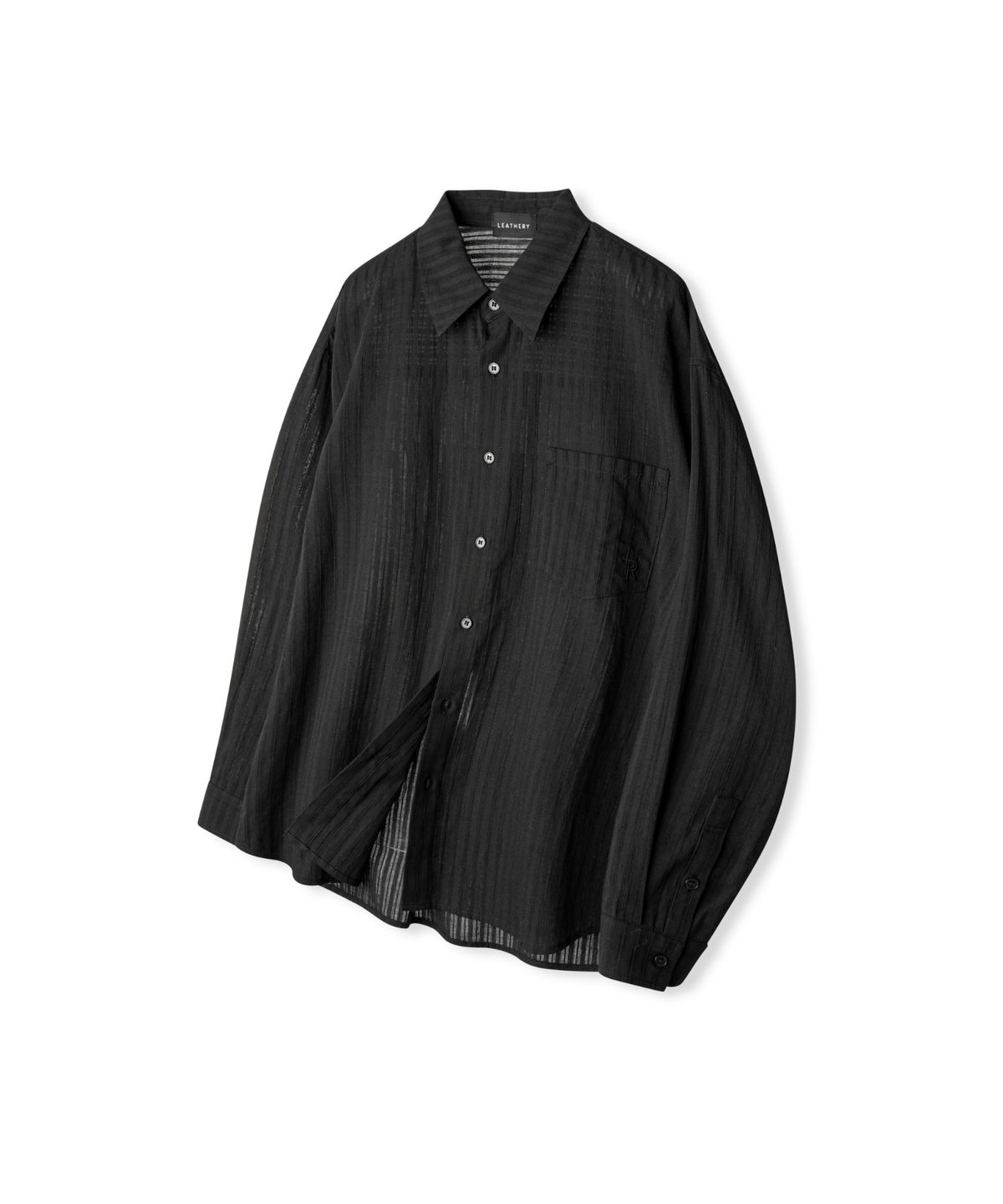 레더리(LEATHERY) 시스루 레이스 루즈핏 셔츠 [BLACK]
