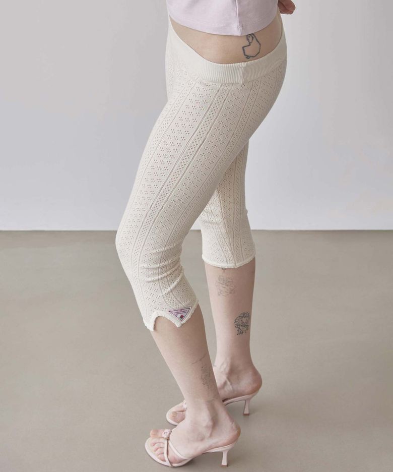 Eyelet Knit Capri Pants Ivory
