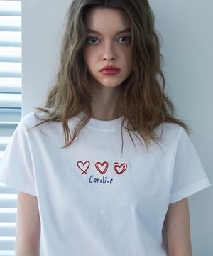 카롤라인 체인 자수 크롭 반팔티 화이트