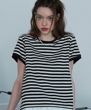 스트라이프 CROP 링거티 블랙