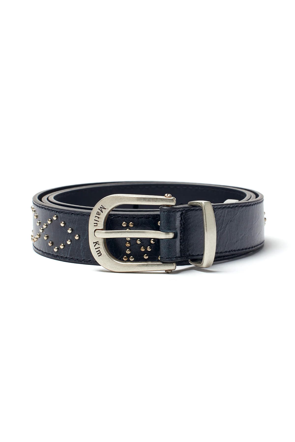 MUSINSA公式 | MATIN KIM MATIN LOGO STUD LEATHER BELT IN BLACK