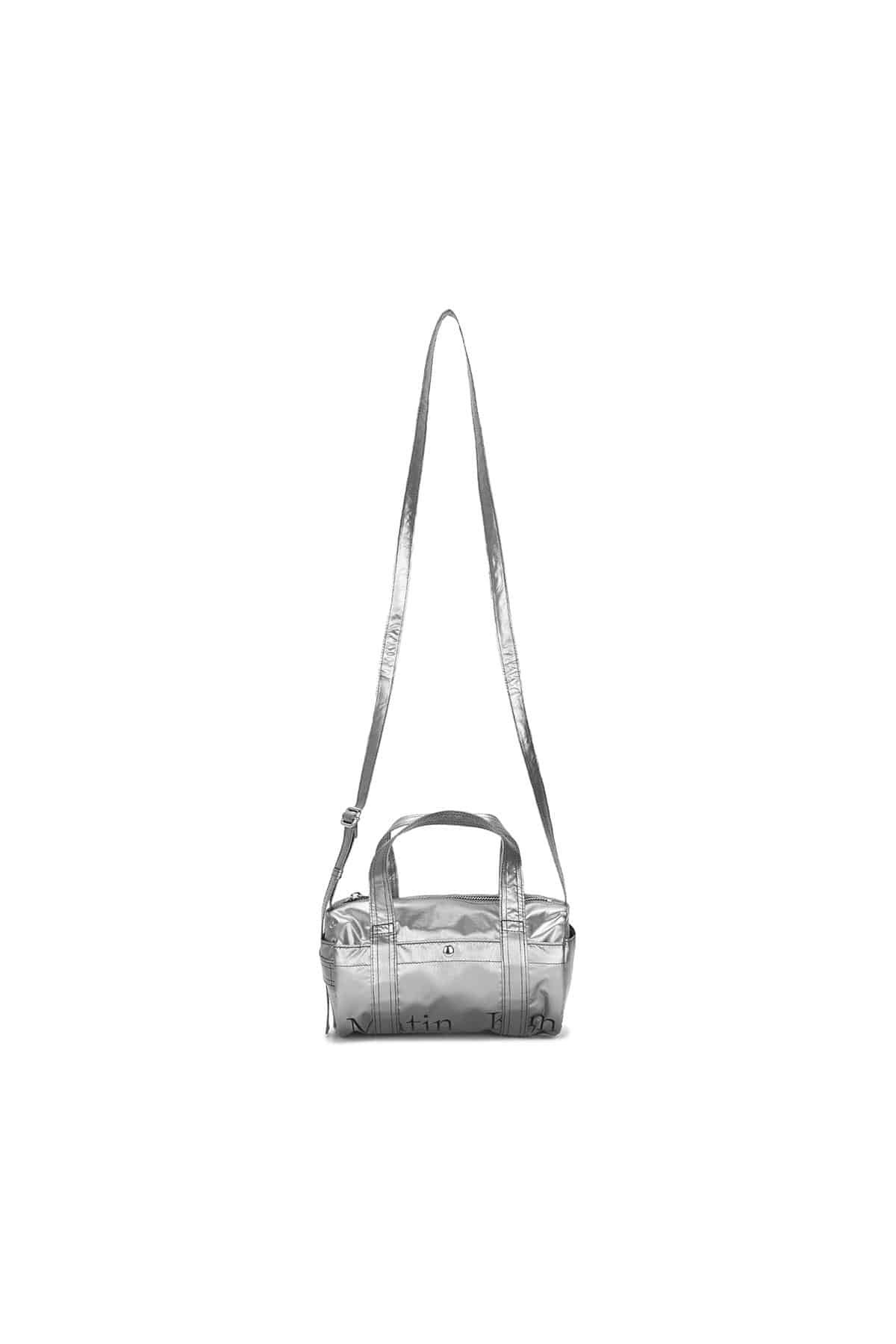 MUSINSA | MATIN KIM GLOSSY LOGO SPORTY MINI DUFFEL BAG IN SILVER