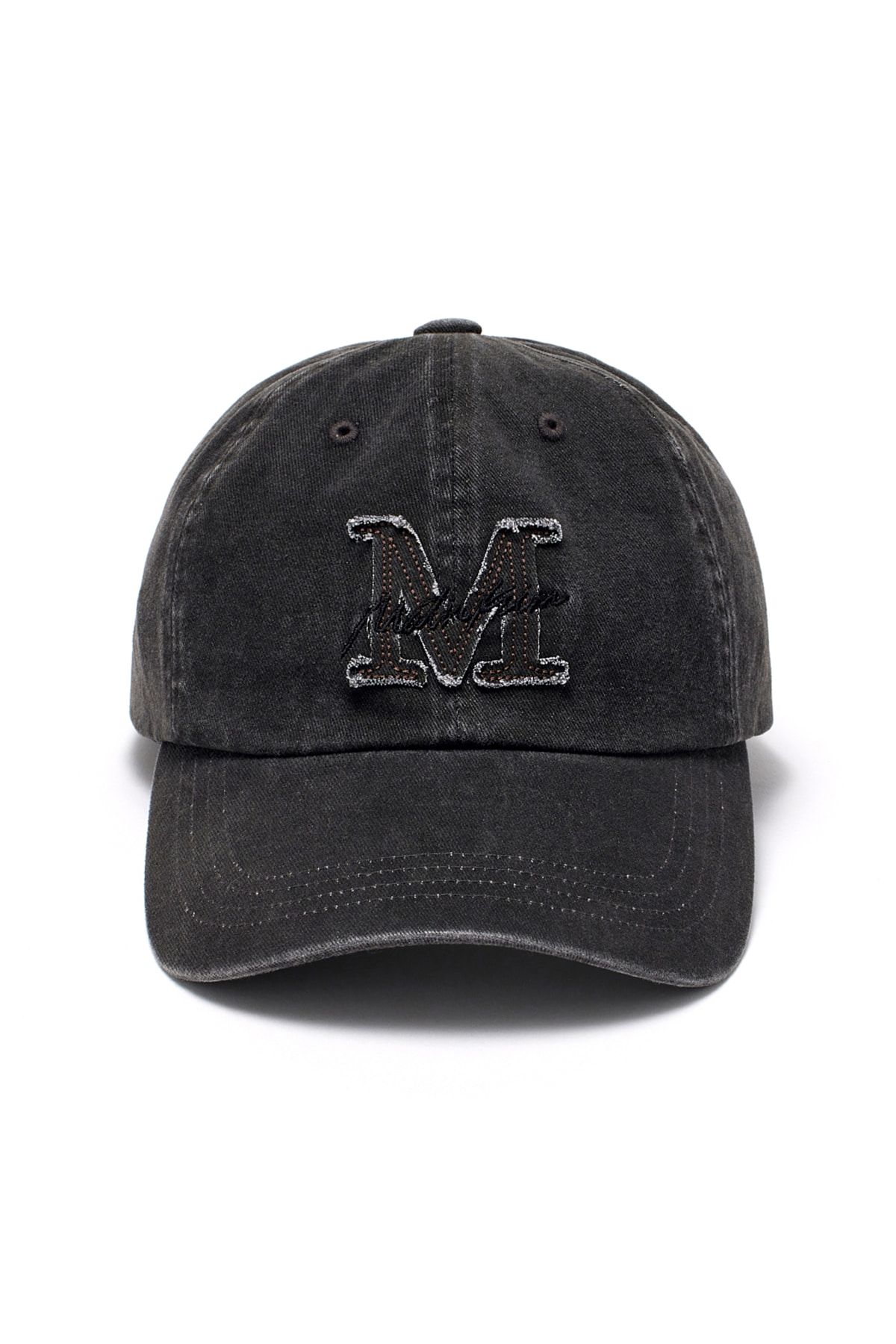 MUSINSA | MATIN KIM EMBOSSED LOGO LEATHER BALL CAP IN BLACK