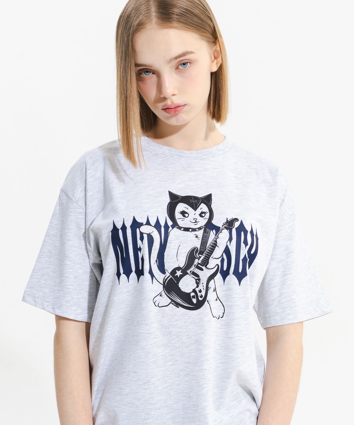 뉴키치(NEWKITSCH) ROCK CAT SHORT SLEEVE (LIGHT MELANGE)