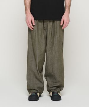 투턱 린넨 와이드 밴딩 팬츠 (카키)