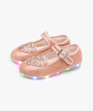 LED 하트 트윙클 여아 털 구두