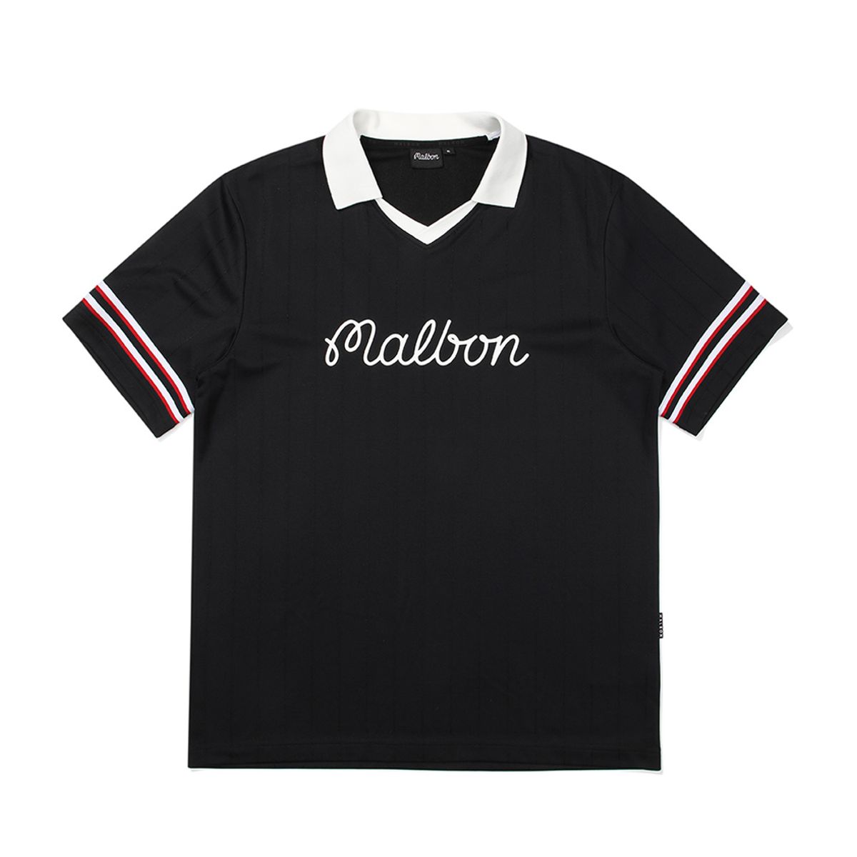 말본 골프(MALBON GOLF) 스트라이프 자카드 카라 티셔츠 BLACK