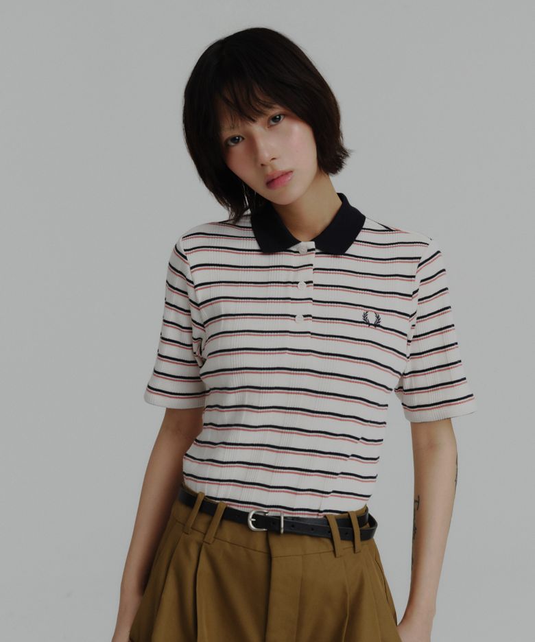 [Womens] 스트라이프 립 폴로 셔츠 - 실키피치 AFPF2519189-R33