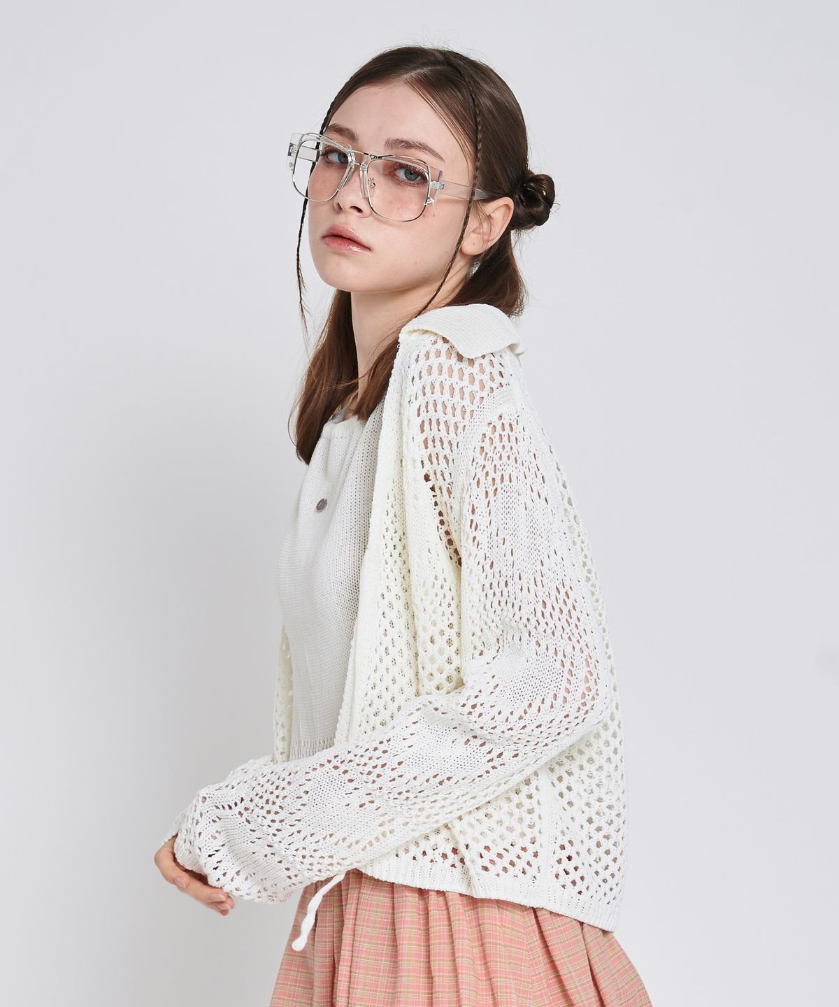 언유주얼 노말(UNUSUALNORMAL) LOVE COLLAR KNIT CARDIGAN_IVORY