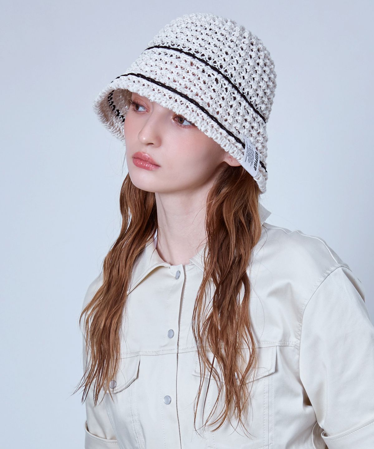 슬리피슬립(SLEEPYSLIP) LINE MINIMAL IVORY BUCKET HAT