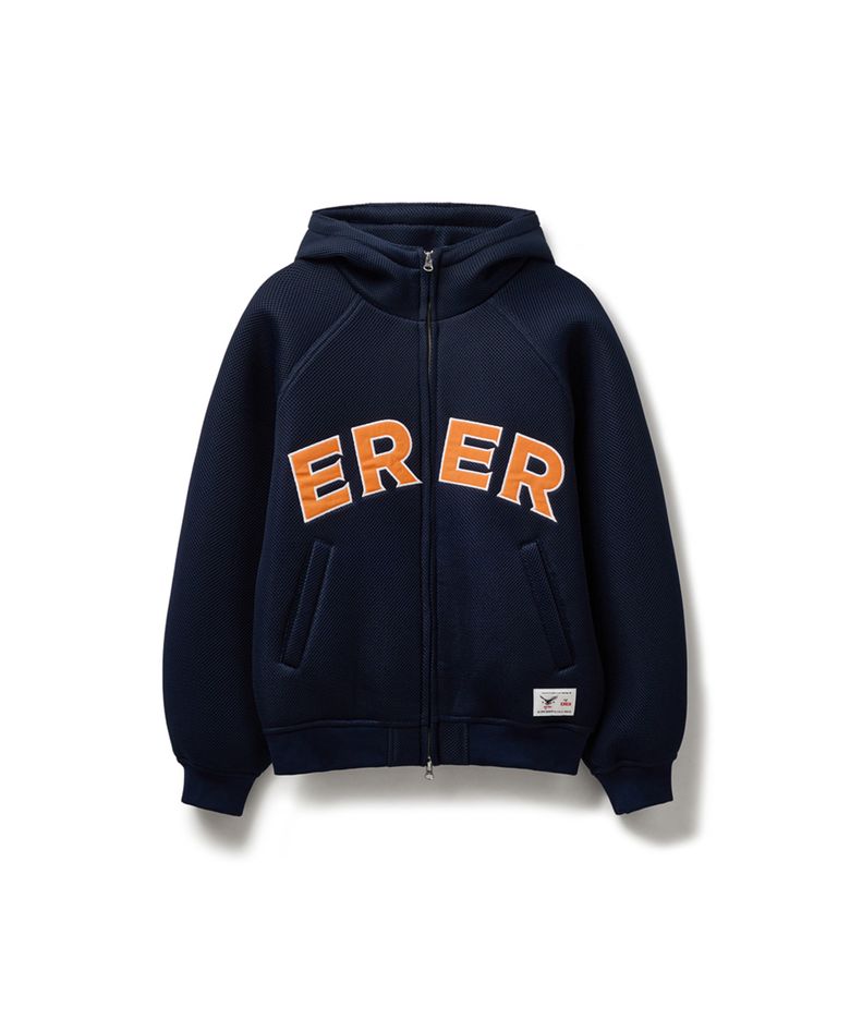 [UN] Mesh Applique Hoodie Zip-Up Navy