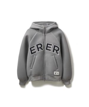 [UN] Mesh Applique Hoodie Zip-Up Gray