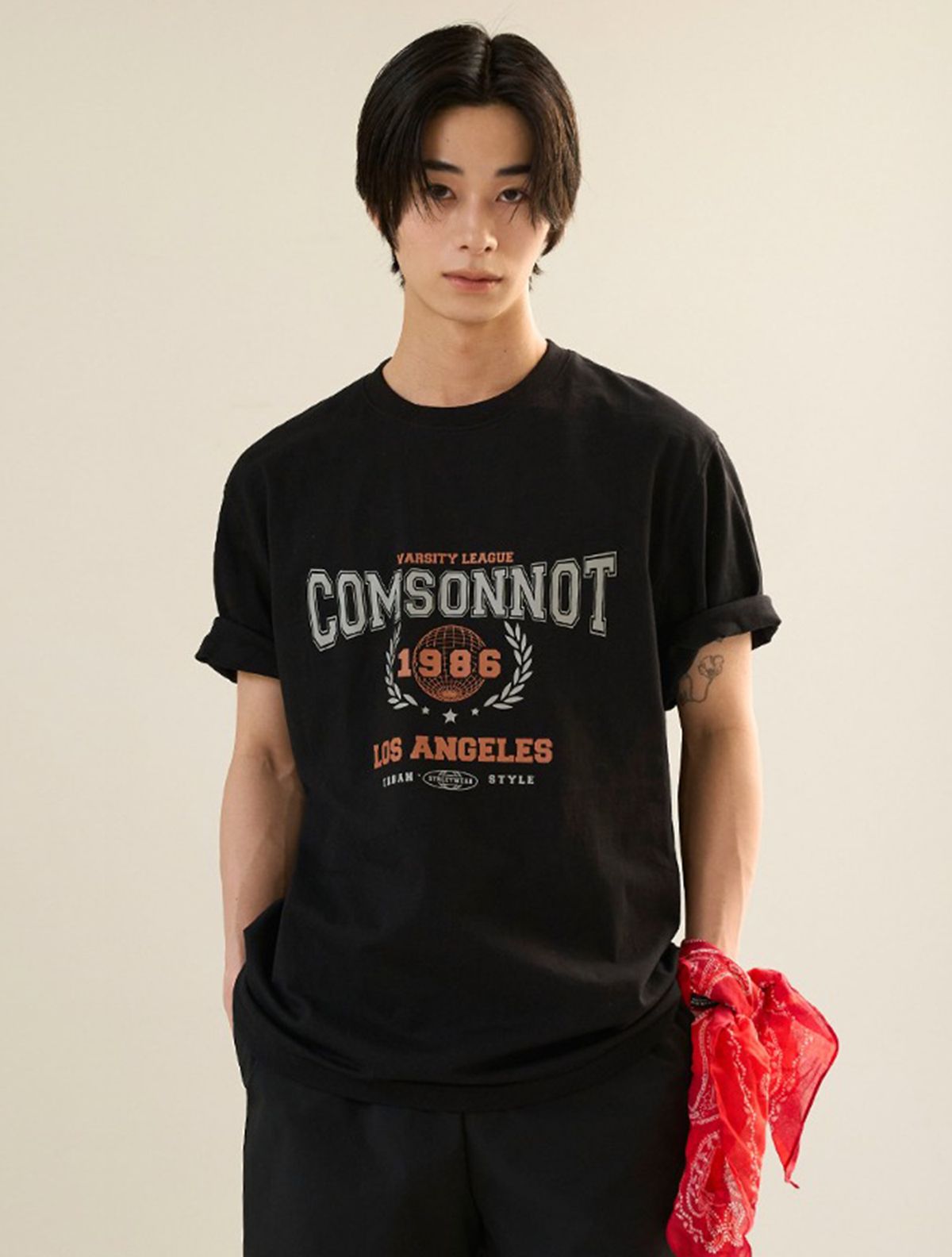 꼼소넛(COMSONNOT) Los Angeles Printing Half Cotton T shirt CSOt-309 (black) [Unisex]