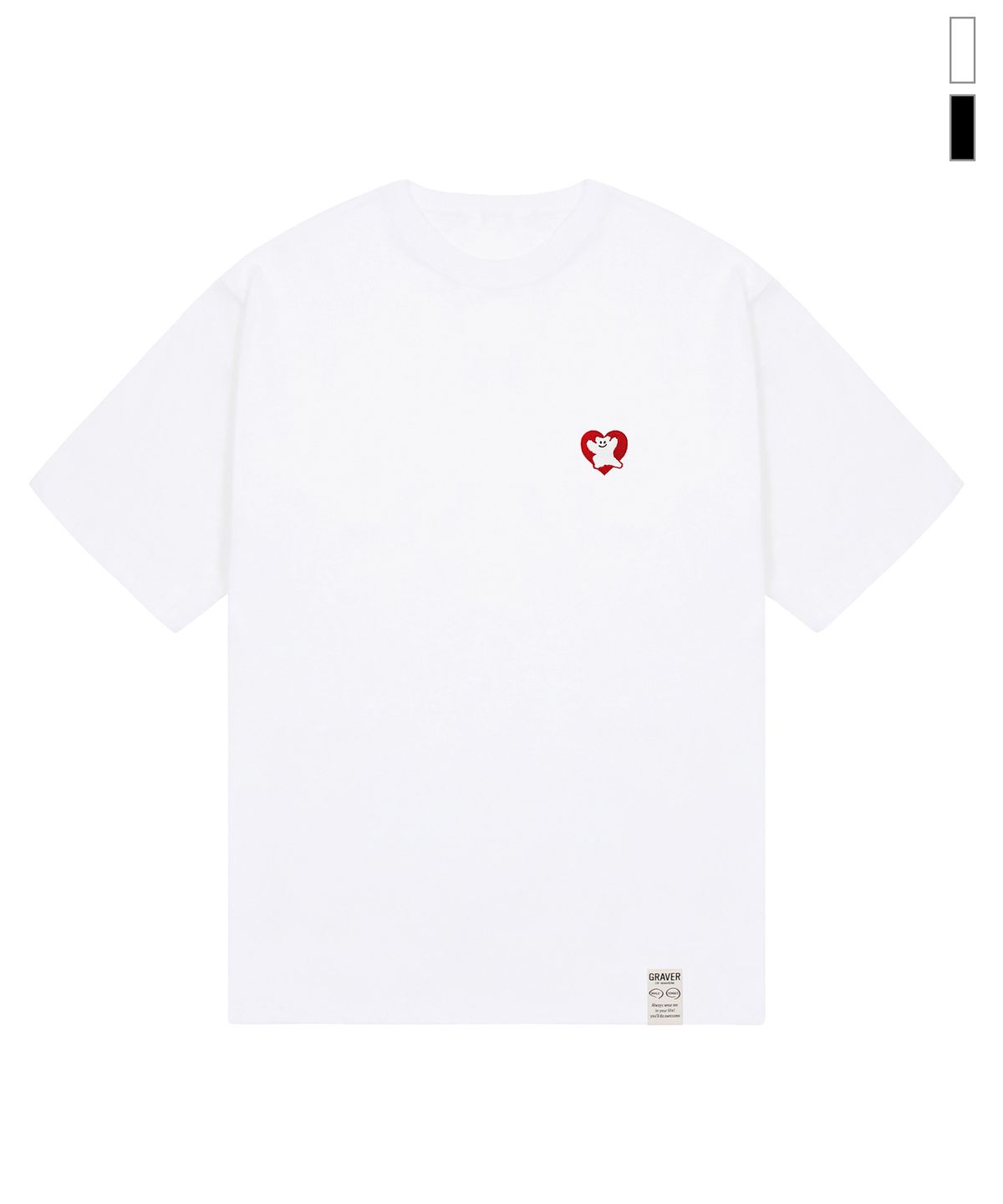 그레이버(GRAVER) [UNISEX]베어 하트 자수 반팔티_2color