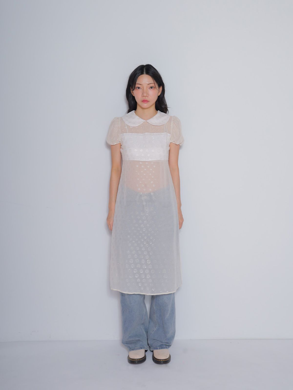 봄날 부티크(BOMNAL BOUTIQUE) 도트 미디 드레스_크림