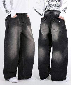 뒷포켓포인트 와이드 워싱데님팬츠 3COLOR